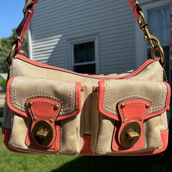 Coach Legacy Double Turnlock Beige and Coral 2008 Satchel Hobo Y2K RARE!! - Picture 1 of 13